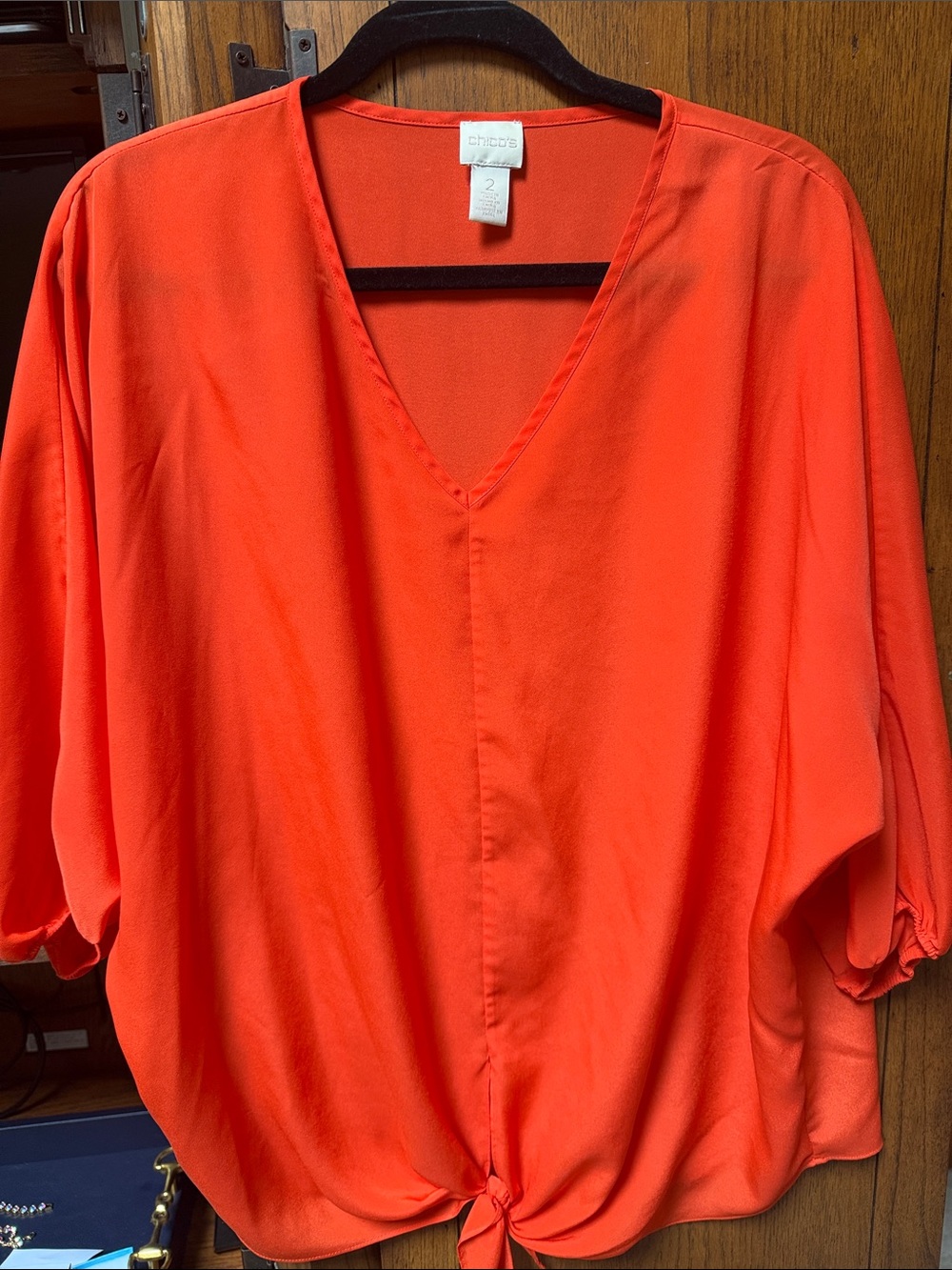 Chico's V-Neck Tie-Hem Blouse in Vibrant Orange